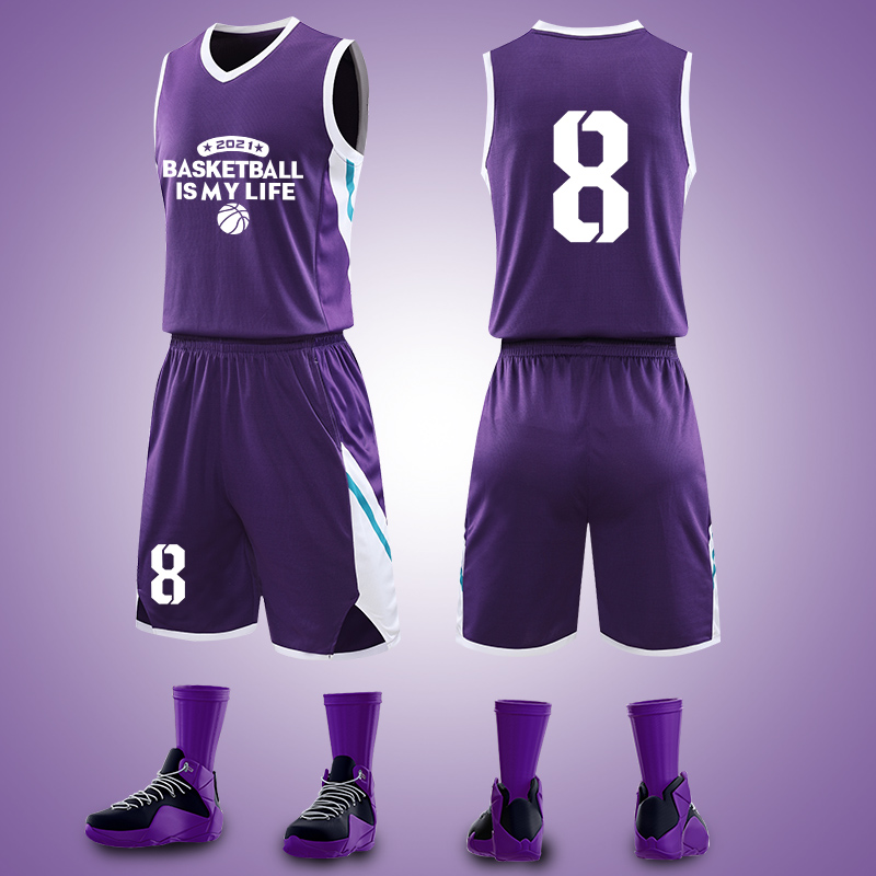 篮球球衣紫色男潮运动套装定制训练背心队服篮球服