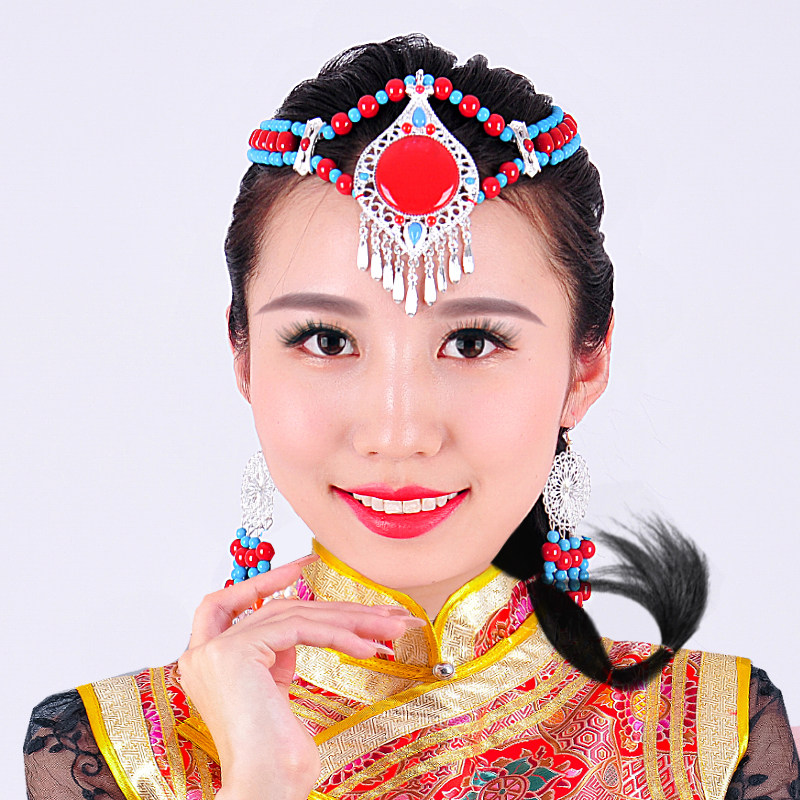 头饰蒙古女族珠子新娘蒙族演出舞蹈蒙古族耳环发饰
