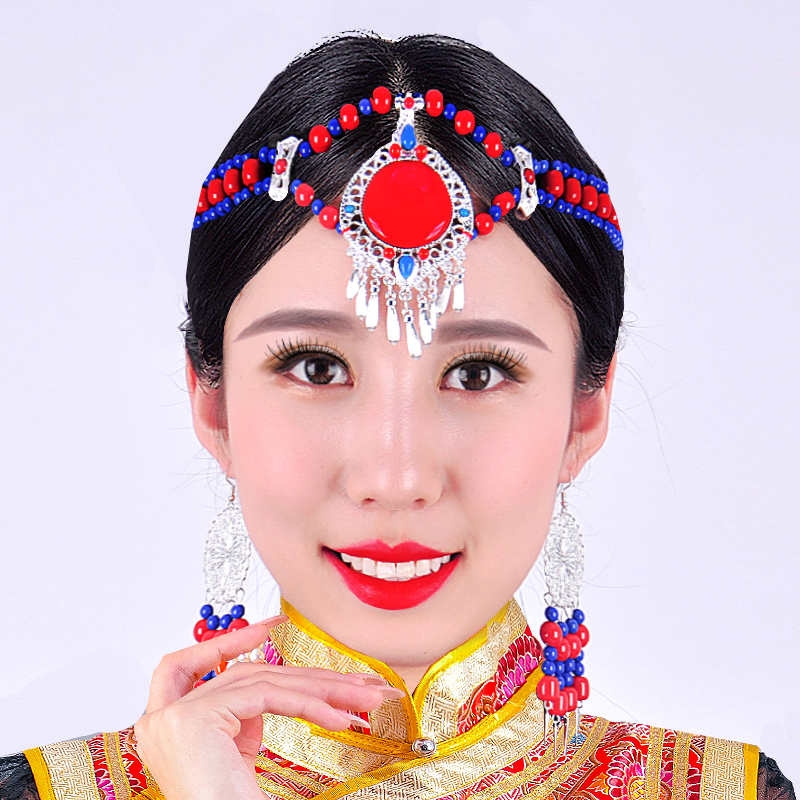 头饰蒙古女族珠子新娘蒙族演出舞蹈蒙古族耳环发饰