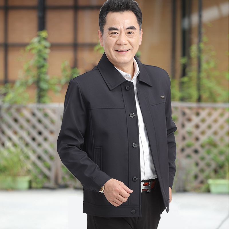爸爸秋装外套男中年夹克休闲男装春秋季宽松老人中老年夹克衫外穿