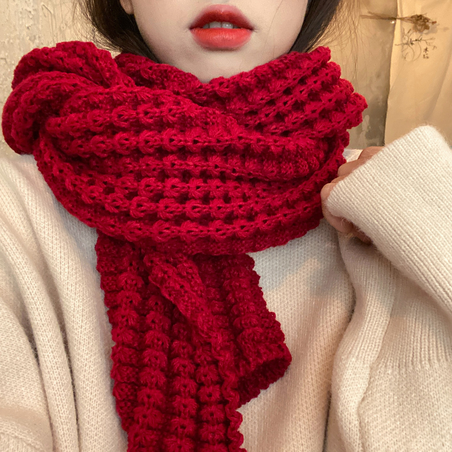 围巾帮帮冬季韩版百方形毛线加厚保暖围巾