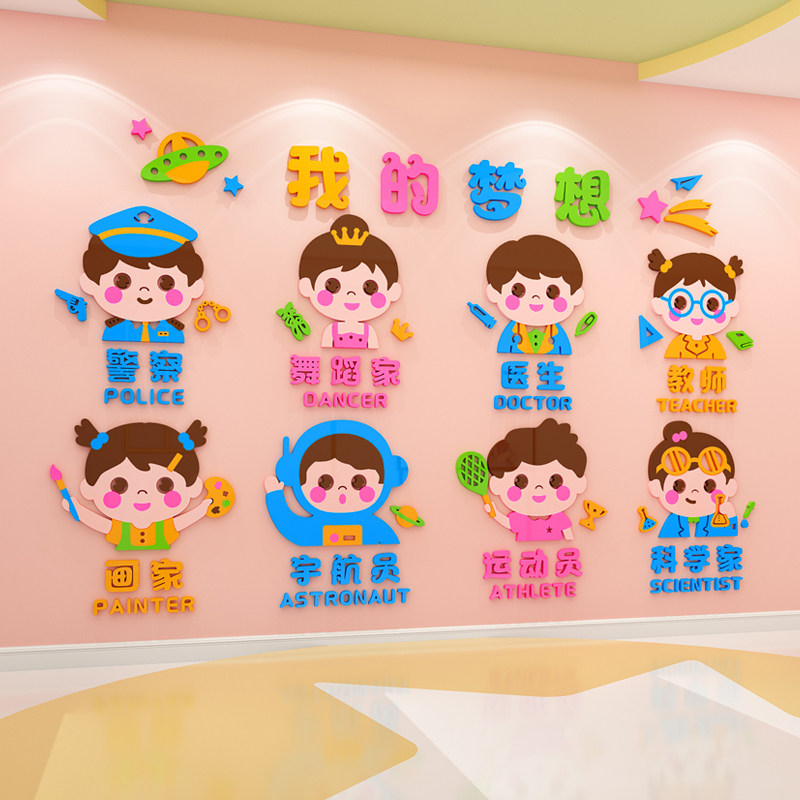 幼儿园楼梯墙面装饰我的我的梦梦想环创主题文化软装墙贴