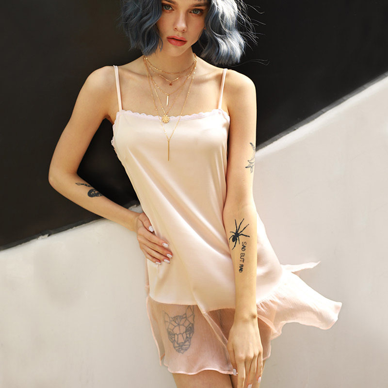 吊带睡裙夏季冰丝2022新款家居服短裙春秋秋天睡裙