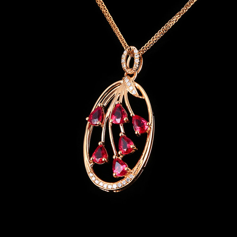 意禄彩宝挂坠钻石镶嵌金镶嵌珠宝玫瑰18k吊坠颈饰