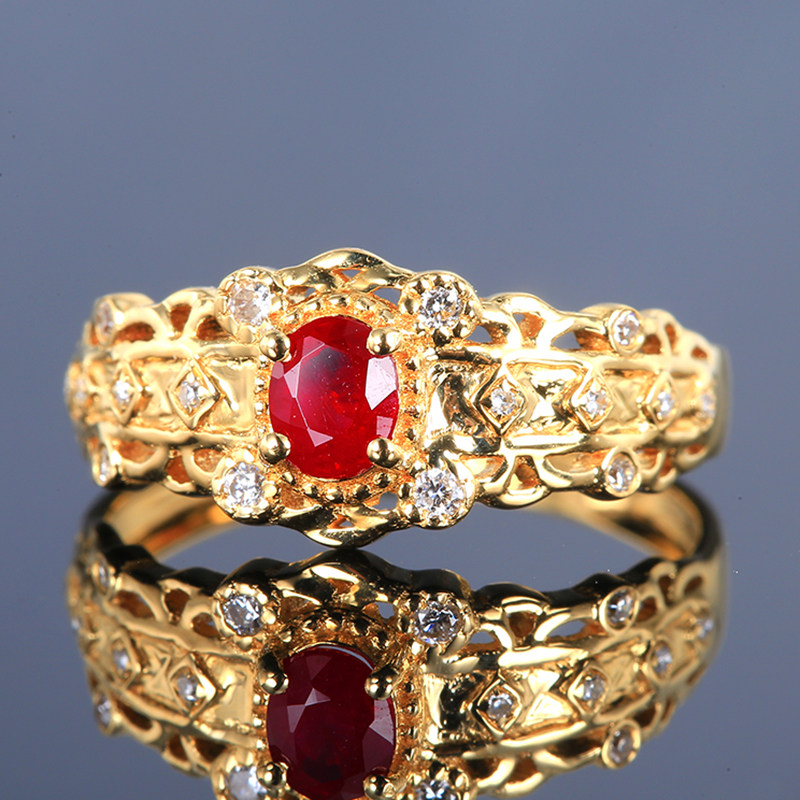 意禄珠宝红宝石戒指18k黄金镶嵌钻石艺术设计手饰手饰