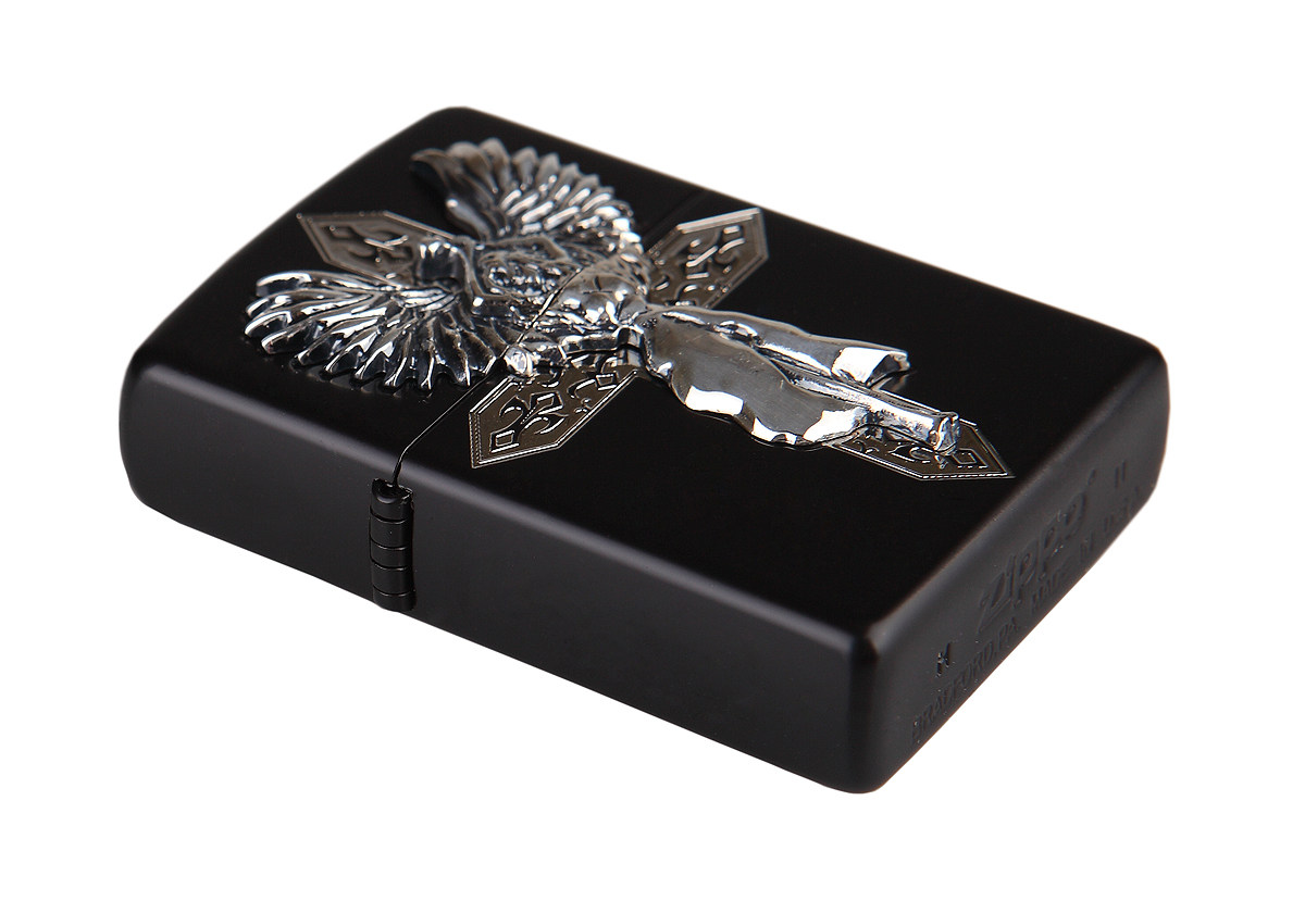 原装正版zippo打火机 黑哑漆 圣十字架 银色爱天使 专柜正品