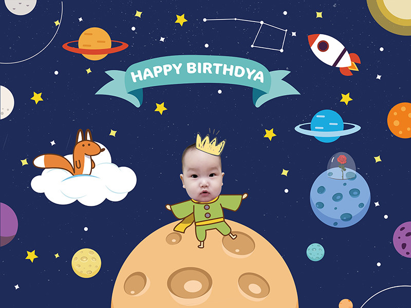 男宝周岁生日背景小王子主题海报满月百日甜品背景布类