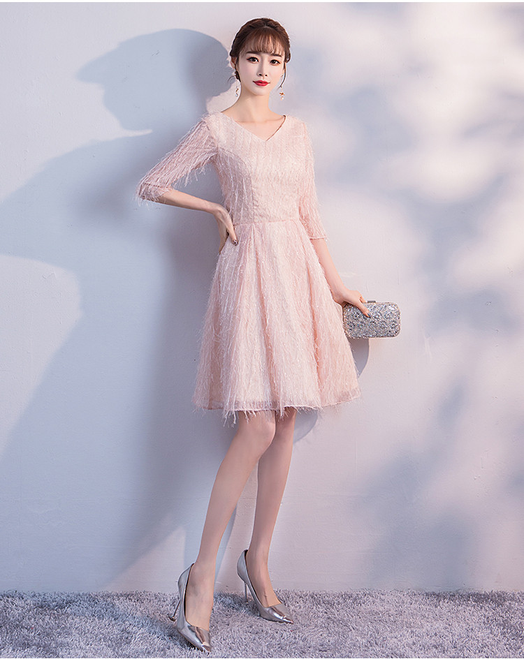 粉色晚礼服2021新款春夏短裙气质主持宴会生日礼服