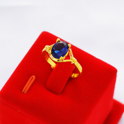 越南沙金戒指女款镀金色人工锆宝石戒子仿真黄金活口可调节女指环