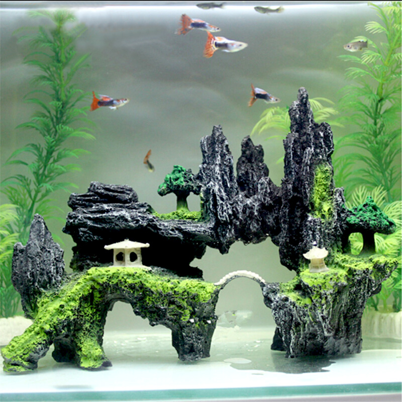 假山石头造景鱼缸装饰品树脂小假山摆件水族箱布景配件中小型用品