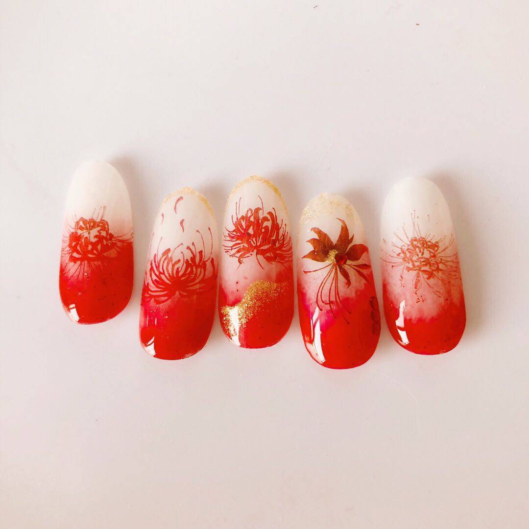 成品美甲彼岸花穿戴可拆卸定制甲片新娘汉服独家其他diy饰品配件