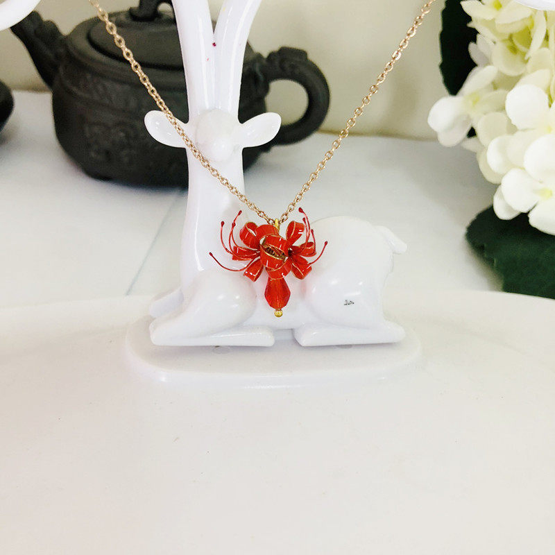 彼岸花项链锁骨日作饰品曼珠沙华吊坠金保项链