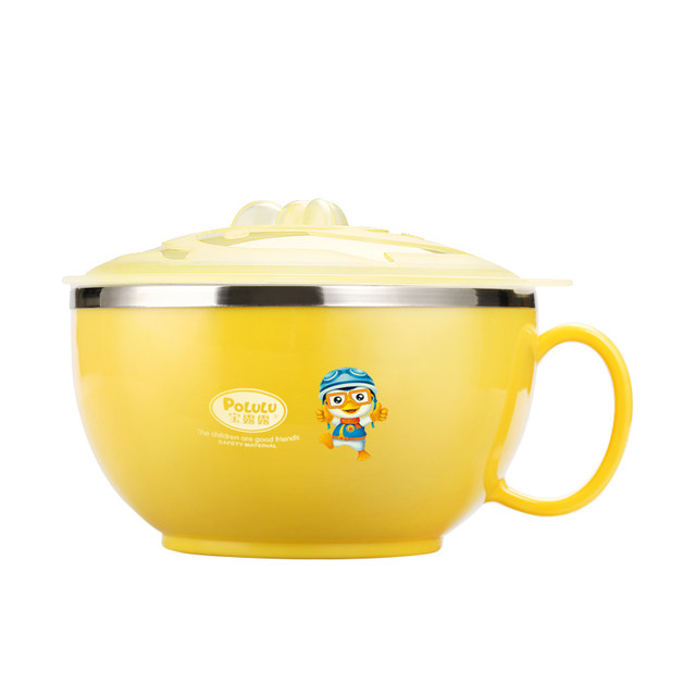 Children's stainless steel bowl of instant noodles bowl with lid students cute Japanese-style bento box home suit large bowl dishes Children's stainless steel bowl of instant noodles bowl with lid students cute Japanese-style bento box home suit large bowl dishes