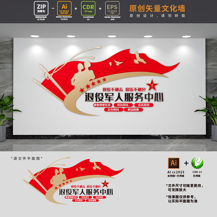 退伍退役军人服务中心文化事务事务所形象背景墙ai cdr设计素材