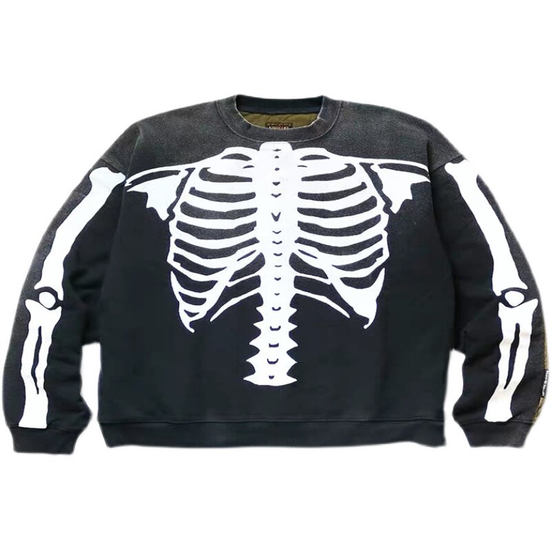 20awkapital平田和宏龟裂骨头印花做旧拼接日系卫衣