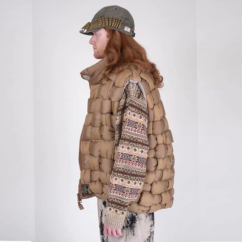 21awkapital平田和宏双色纯棉保暖双面穿高领编织马甲棉服背心