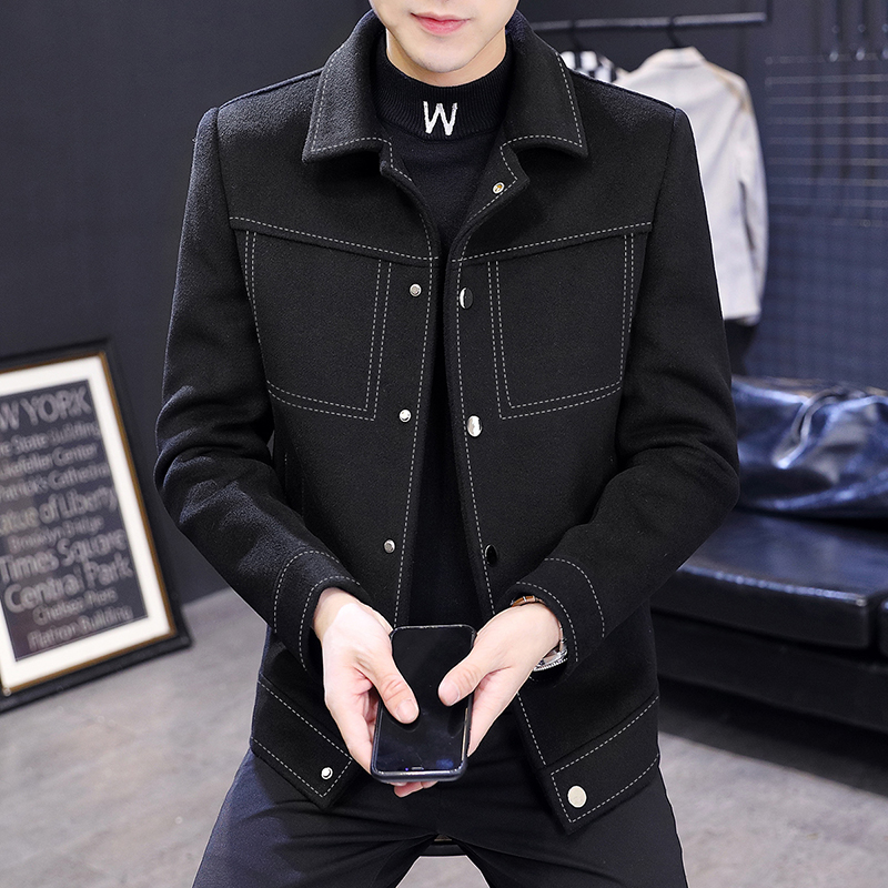 男士毛呢大衣韩版潮流短款风衣加厚秋冬季羊毛呢子外套男2021新款