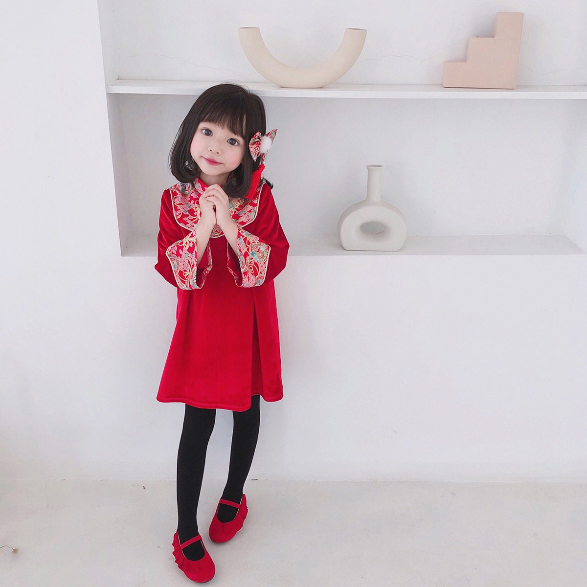 女童拜年服儿童中国风改良汉服宝宝民族风长袖连衣裙小女孩长裙子