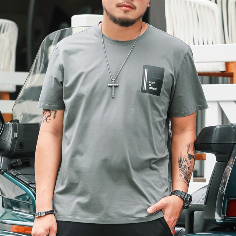 夏季大码短袖T恤男加肥加大宽松胖子肥佬胖人纯棉圆领体恤衫潮牌