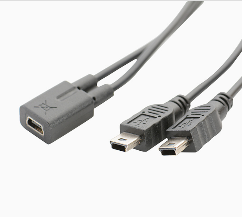 迷你usbmini母头一分二个5p公头同时外接数据线