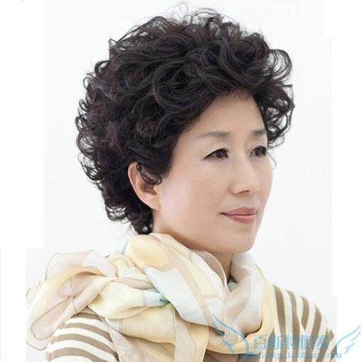 新款时尚多卷中老年假发短卷发真发女妈妈母亲节礼物整顶假发