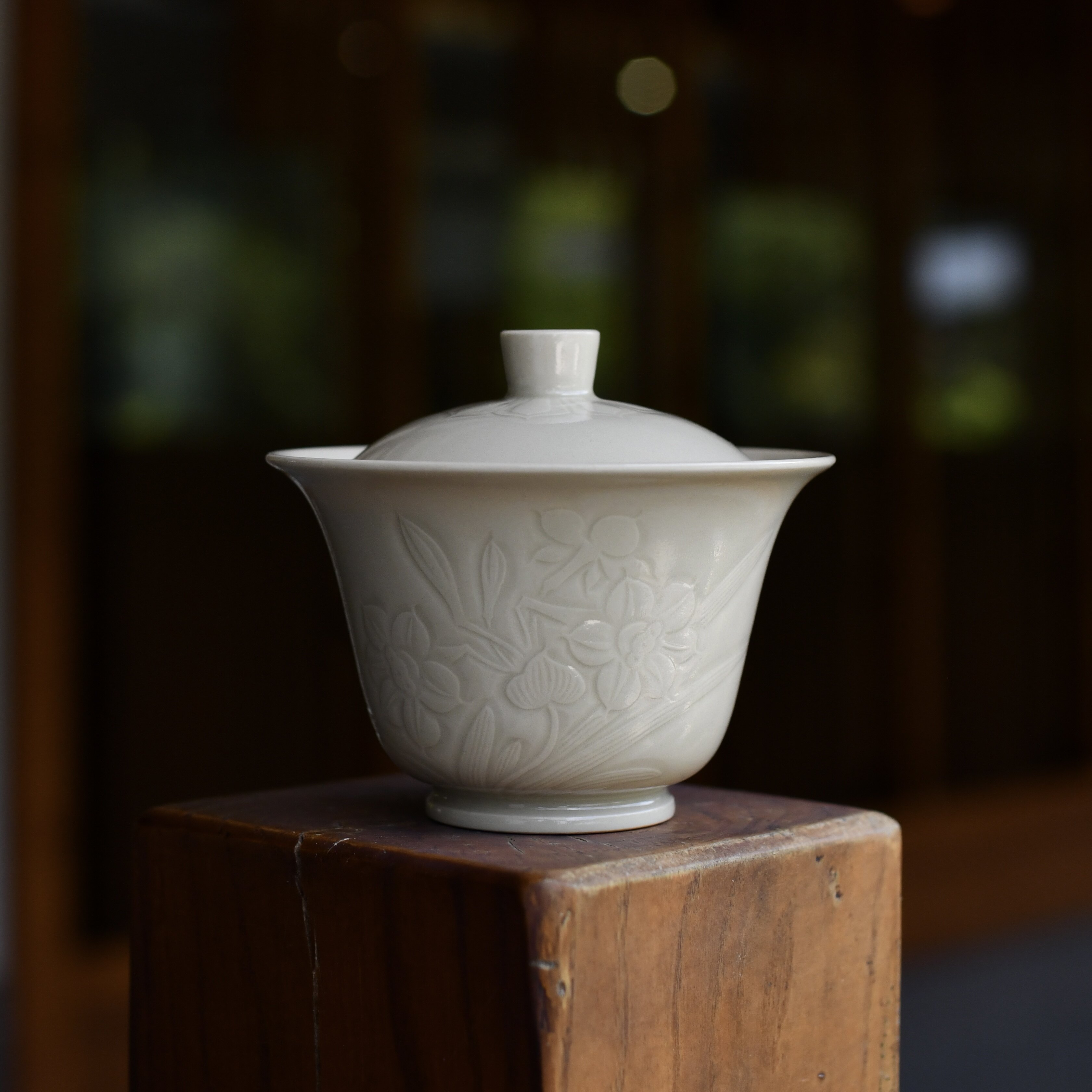 南山泊定白水水仙花马蹄盖碗手工功夫功夫茶茶具盖碗