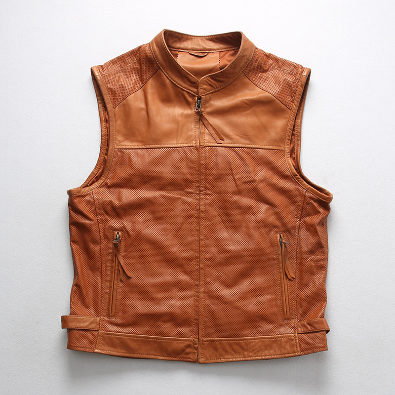 真皮哈雷摩托机车马甲头层绵羊羊皮春秋薄款背心