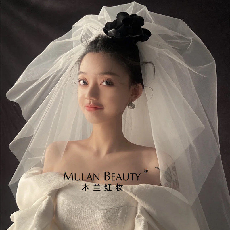 新娘多层蓬蓬头纱婚纱摄影跟妆造型拍照复古头饰头纱