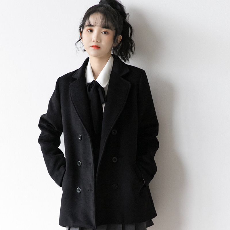 2020冬季新款学院休闲宽松jk西装外套女冬毛呢外套