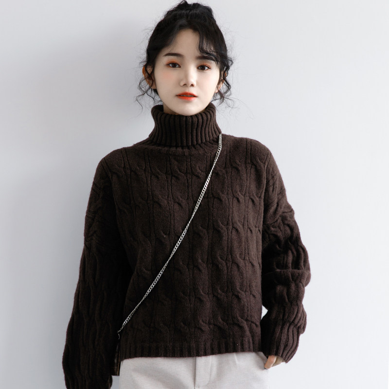 2020新款复古咖色高领毛衣女冬加厚洋气内搭上衣套头长袖打底衫