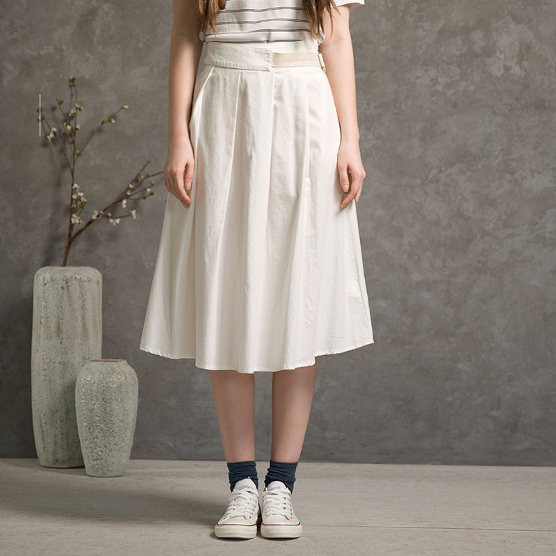 famecoco中长纯棉松紧百搭设计范可儿夏设计裙女半身半身裙