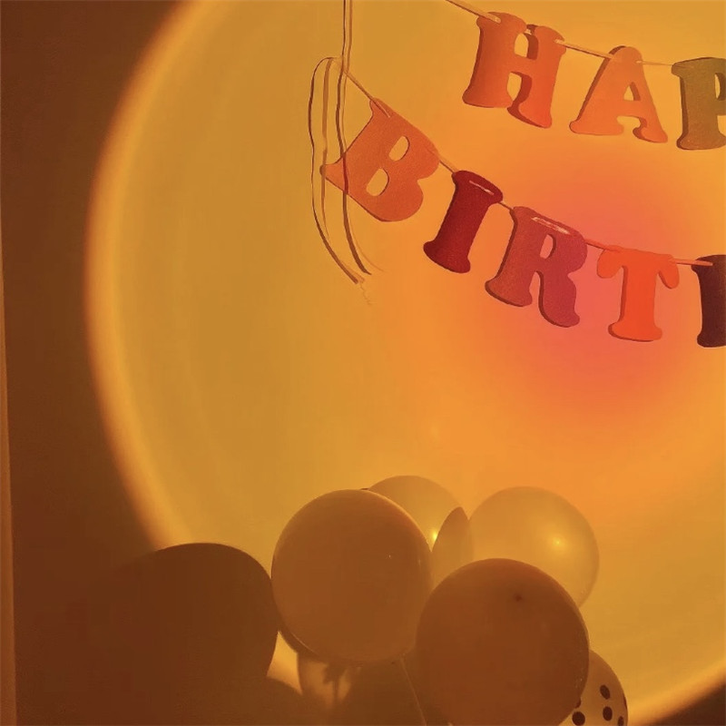 落日投影生日快乐派对布置拍照道具网红变色ins节日装扮用品