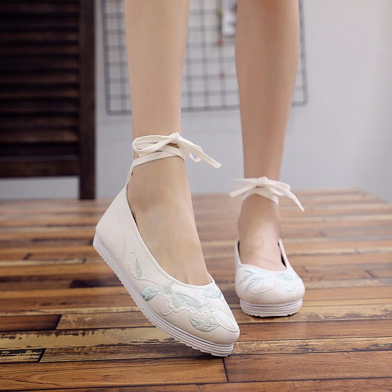 汉服四季新款老北京布鞋绑带绣花鞋古风休闲平底软底包头拖