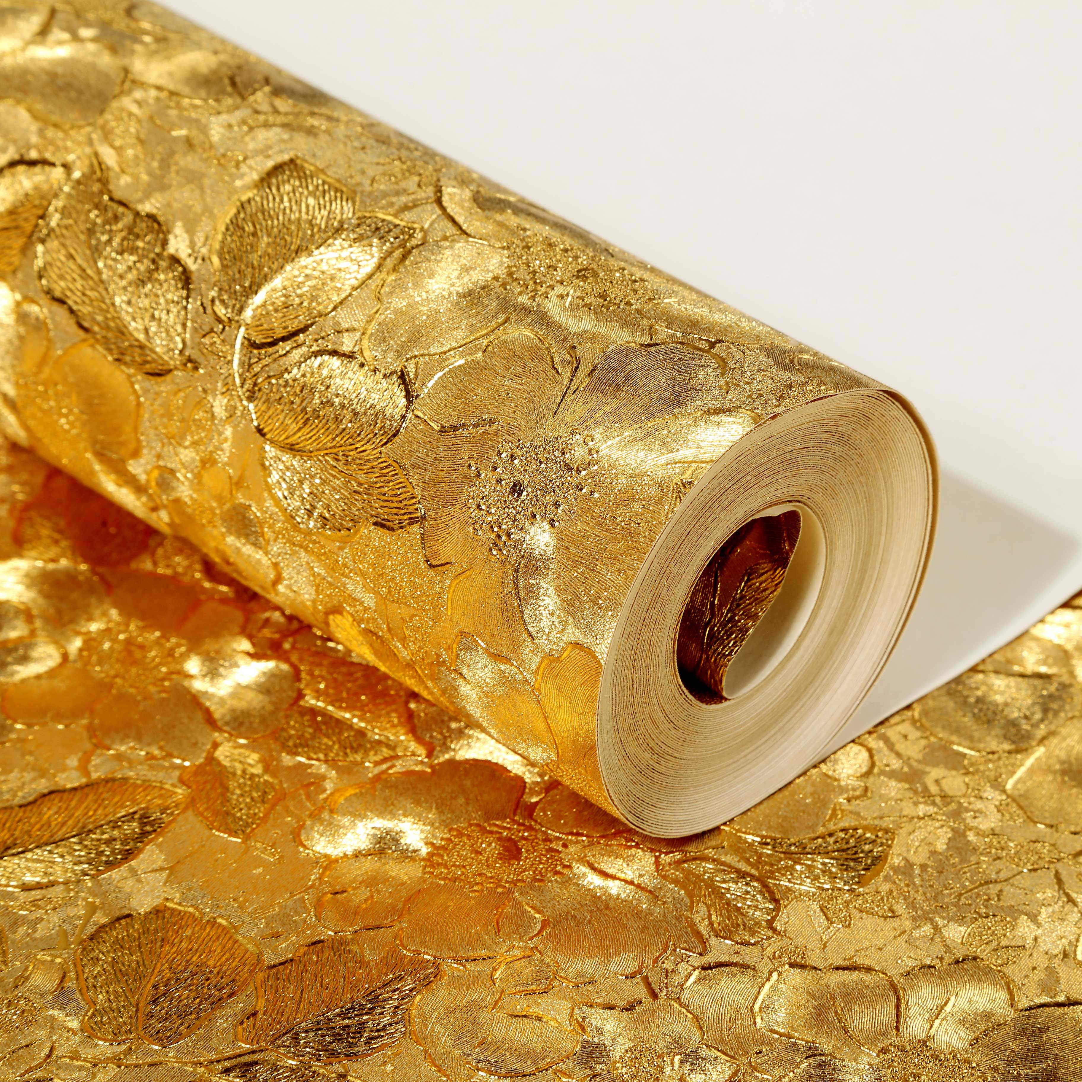 金箔墙纸 金色金黄色ktv理发店酒店客厅吊顶天花板3d立体佛堂壁纸