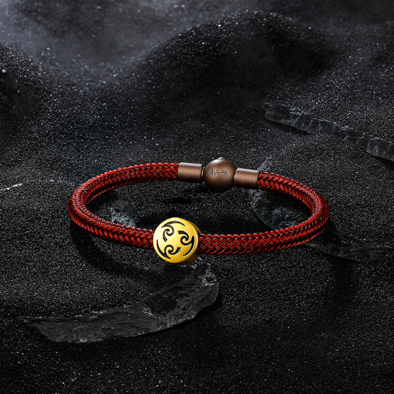 周六福黄金转运珠男3d硬金图腾手绳手定价混沌手饰