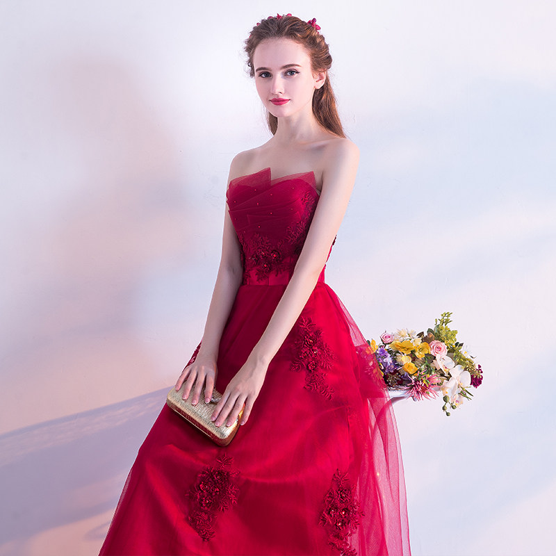 敬酒服新娘春季2018结婚新款红色夏抹胸回门服宴会订婚晚礼服女仙