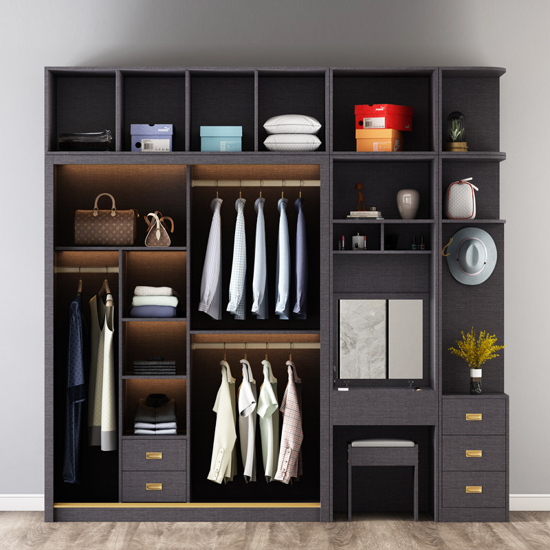 轻奢衣柜定制家用卧室现代简约大容量组合推拉门衣橱衣柜