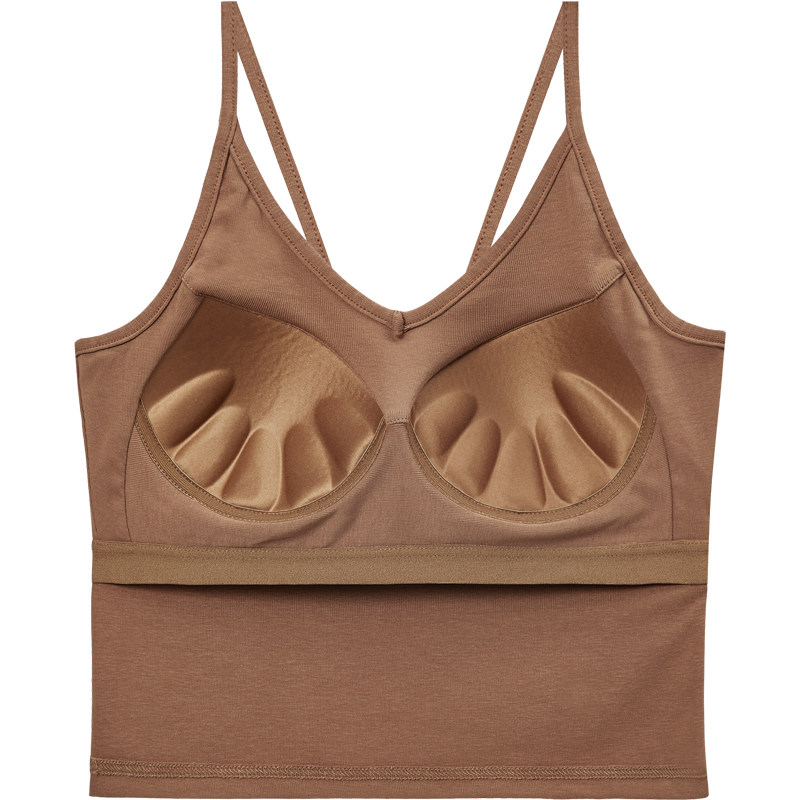 女士纯棉低领打底带胸文胸背心一体式内衣外穿吊带