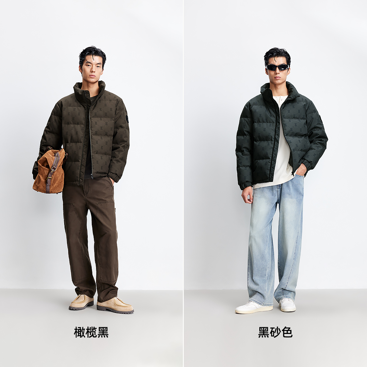 杰克琼斯满印老花休闲保暖舒适立领羽绒服