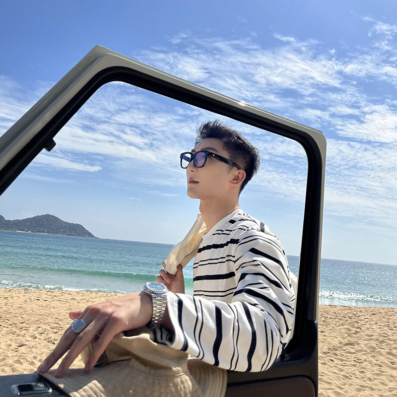 JY轻熟穿搭 长袖条纹T恤男打底衫春夏季2022新款宽松圆领短袖上衣