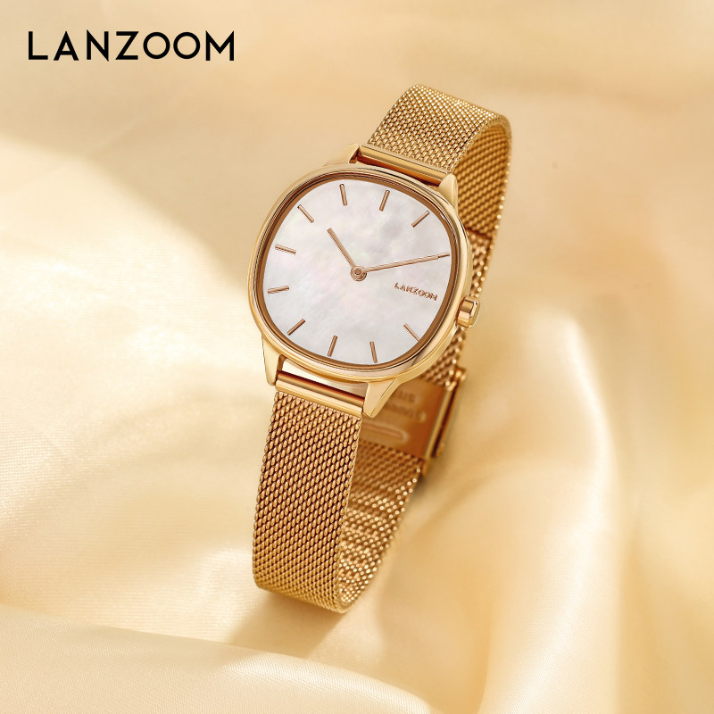 蓝族lanzoom女士手表女款新款轻奢小众母贝小方国产腕表