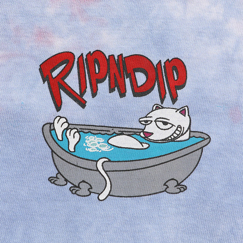 美国潮牌ripndip贱猫中指短袖彩色扎染泡澡时间t恤