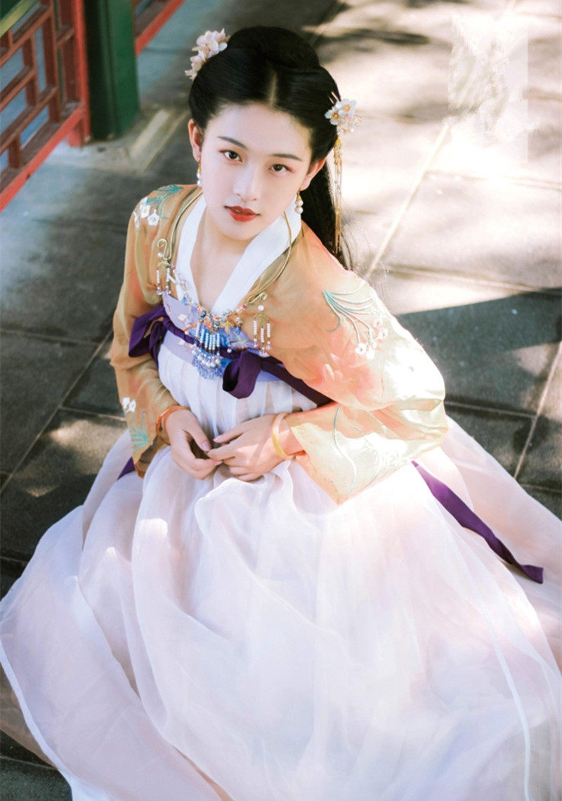 汉服女改良齐胸襦裙 唐装中国风古装 飘逸清新淡雅 汉服女