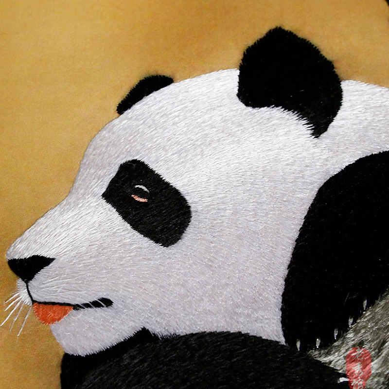 老秀蜀绣单面刺绣大熊猫卷轴中国国风特色礼物刺绣