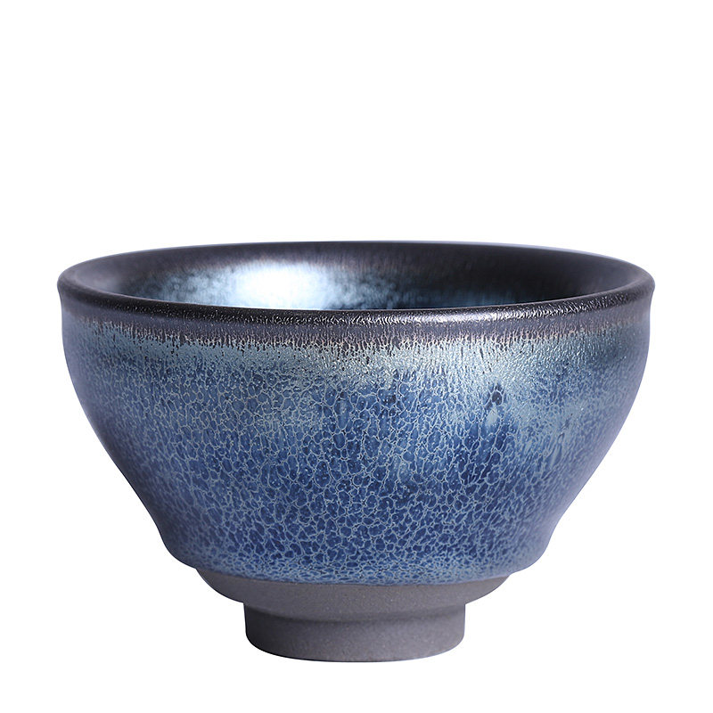 手工蓝麒麟建盏杯纯建窑铁胎茶杯天目主人杯单杯茶杯