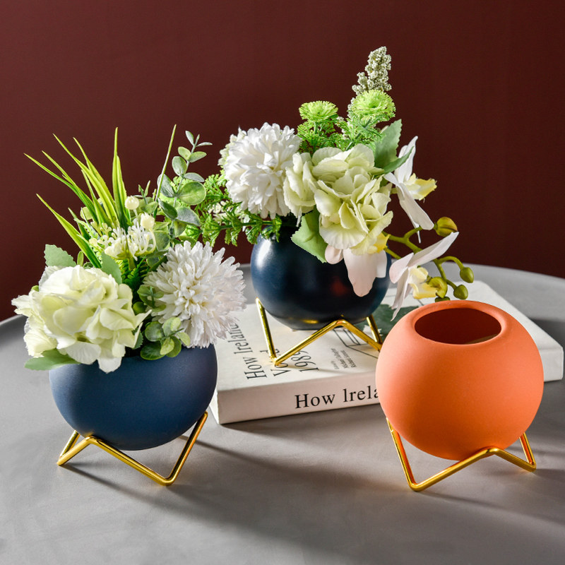 花盆北欧仿真铁艺支架小花多肉插花花花桌面花盆