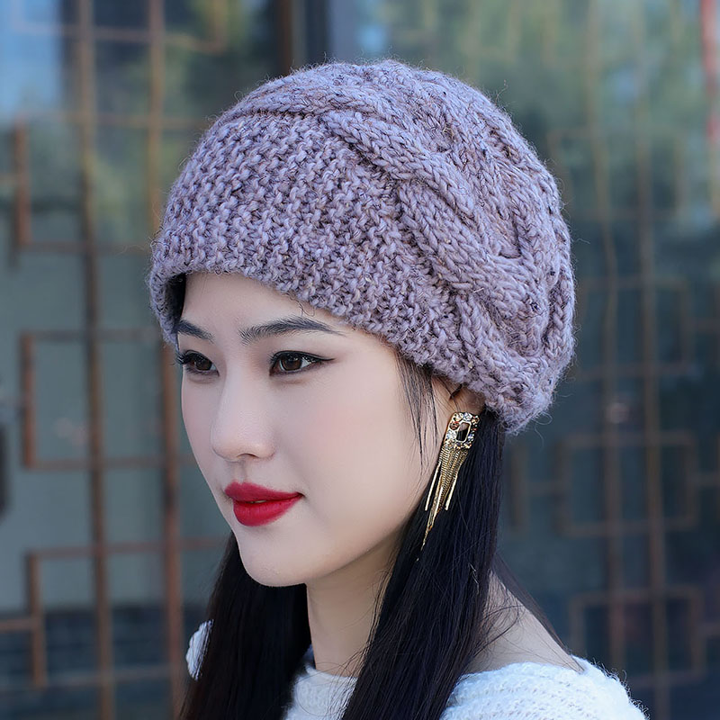 新款帽子女帽秋冬针织帽毛线帽韩版手工加绒保暖帽百搭杂线护耳帽