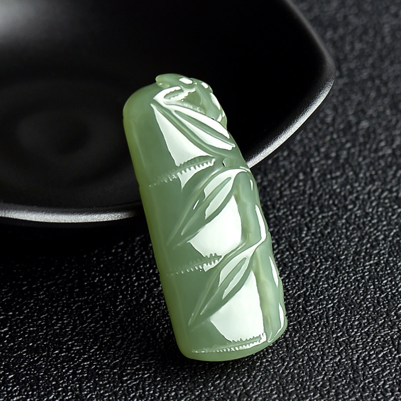 开光天然和田玉竹节吊坠青白玉节节高升竹子挂件步步高升项链