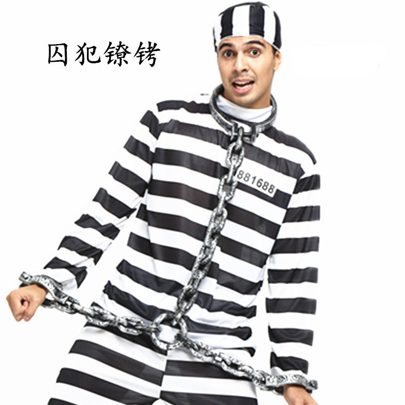 囚犯衣服万圣节成人条子囚人服装女囚男囚警察服饰