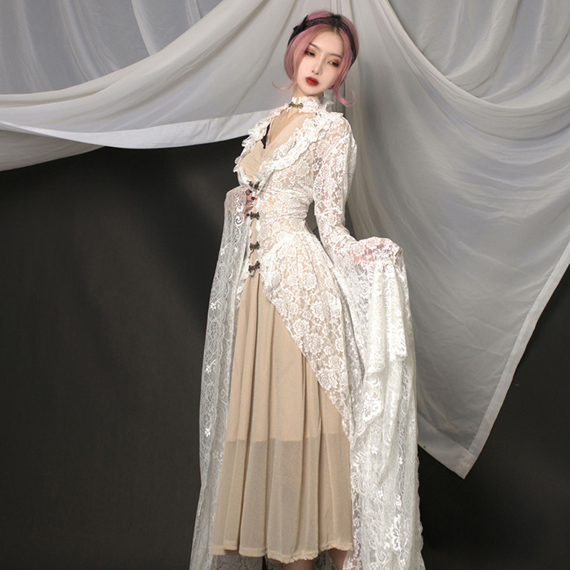 欧卢暗黑女装长裙白色哥特连衣裙2020新款仙系连衣裙